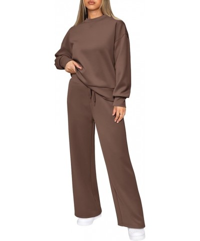 Women's 2 Piece Outfits 2024 Fall Long Sleeve Pullover Tops And Long Pants Lounge Sets Tracksuit Brown $30.79 Activewear