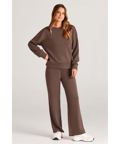 Women's 2 Piece Outfits 2024 Fall Long Sleeve Pullover Tops And Long Pants Lounge Sets Tracksuit Brown $30.79 Activewear