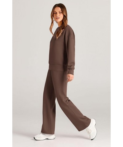 Women's 2 Piece Outfits 2024 Fall Long Sleeve Pullover Tops And Long Pants Lounge Sets Tracksuit Brown $30.79 Activewear