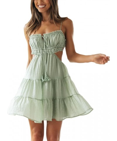 Women Ruffle Mini Dress Bodycon Square Neck Smocked Short Dress Lace Aline Party Y2k Dresses I C07 Green $12.25 Dresses