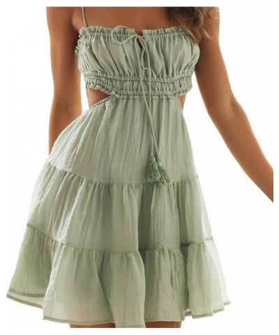 Women Ruffle Mini Dress Bodycon Square Neck Smocked Short Dress Lace Aline Party Y2k Dresses I C07 Green $12.25 Dresses