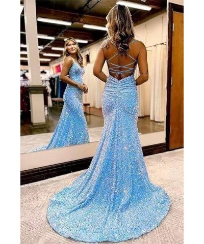 Spaghetti Straps Prom Dresses for Women Sequin Formal Evening Party Dresses BF68 Purple $36.75 Dresses