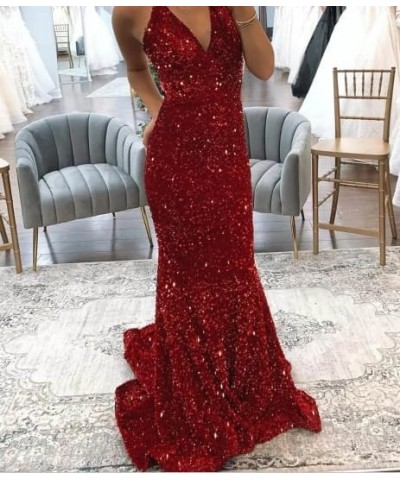 Spaghetti Straps Prom Dresses for Women Sequin Formal Evening Party Dresses BF68 Purple $36.75 Dresses