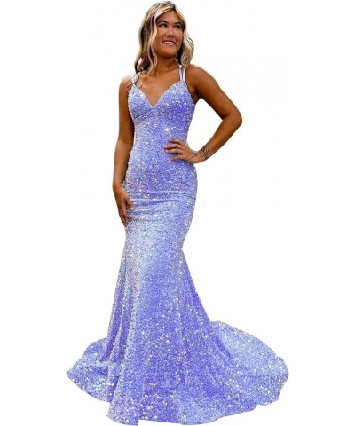 Spaghetti Straps Prom Dresses for Women Sequin Formal Evening Party Dresses BF68 Purple $36.75 Dresses