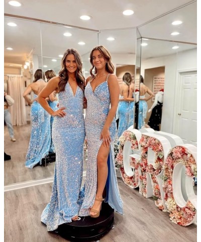 Spaghetti Straps Prom Dresses for Women Sequin Formal Evening Party Dresses BF68 Purple $36.75 Dresses