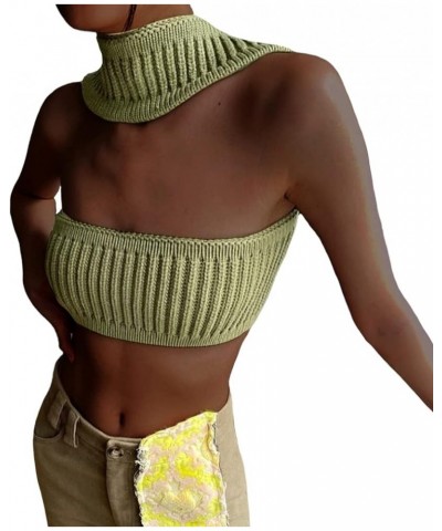 Women Sleeveless Sexy Halter Out Knitted Tube Top Strapless Solid Slim Backless Crop Top Cami Tank Summer Green $12.25 Tanks