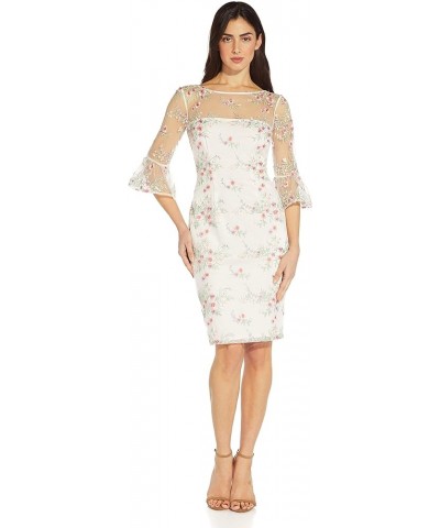 Women's Embroidered Bell Sleeve Sheath Pink Multi $39.17 Dresses