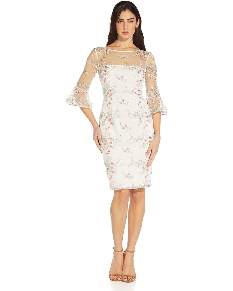 Women's Embroidered Bell Sleeve Sheath Pink Multi $39.17 Dresses