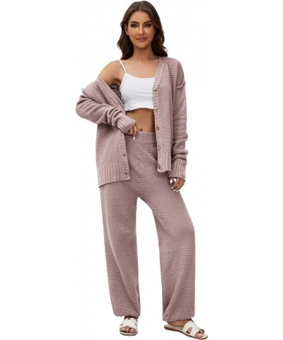 Women's Two Piece Outfits Sweater Sets Knit Cardigan Top and Loose Fit Wide Leg Pants Casual Lounge Set Purple $21.60 Sweaters