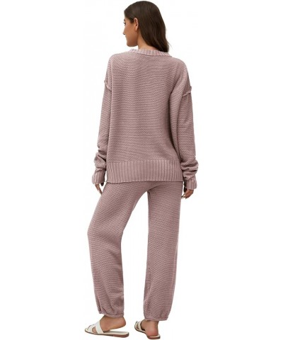 Women's Two Piece Outfits Sweater Sets Knit Cardigan Top and Loose Fit Wide Leg Pants Casual Lounge Set Purple $21.60 Sweaters