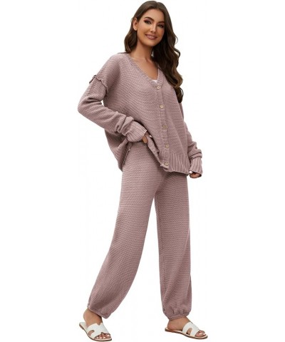 Women's Two Piece Outfits Sweater Sets Knit Cardigan Top and Loose Fit Wide Leg Pants Casual Lounge Set Purple $21.60 Sweaters