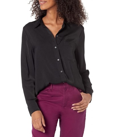 Women's Long Sleeve Button-Down Blouse Easy Shirt True Black $16.92 Blouses