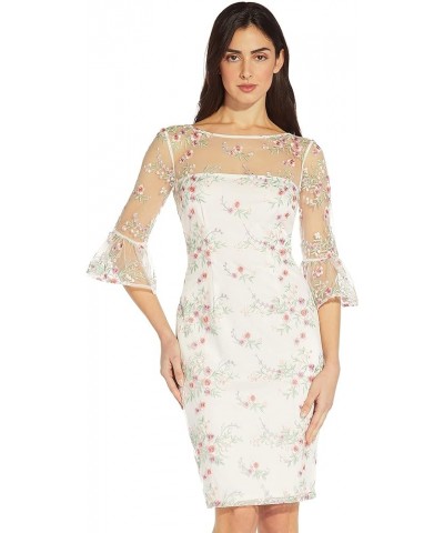 Women's Embroidered Bell Sleeve Sheath Pink Multi $39.17 Dresses