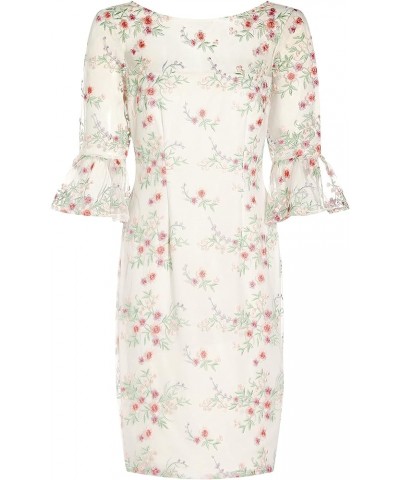 Women's Embroidered Bell Sleeve Sheath Pink Multi $39.17 Dresses