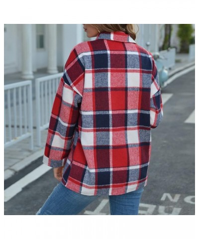 Shacket Jacket Women Casual Plaid Wool Blend Long Sleeve Coat Button Down Pockets Flannel Lapel Jacket 10♛red $8.78 Jackets