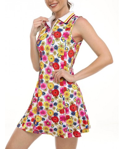 Womens Sleeveless Golf Tennis Dresses with Inner Shorts＆Pockets for Workout Exercise Flower $22.03 Shirts