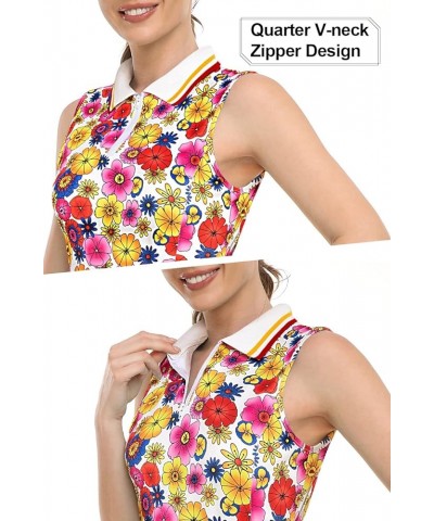 Womens Sleeveless Golf Tennis Dresses with Inner Shorts＆Pockets for Workout Exercise Flower $22.03 Shirts