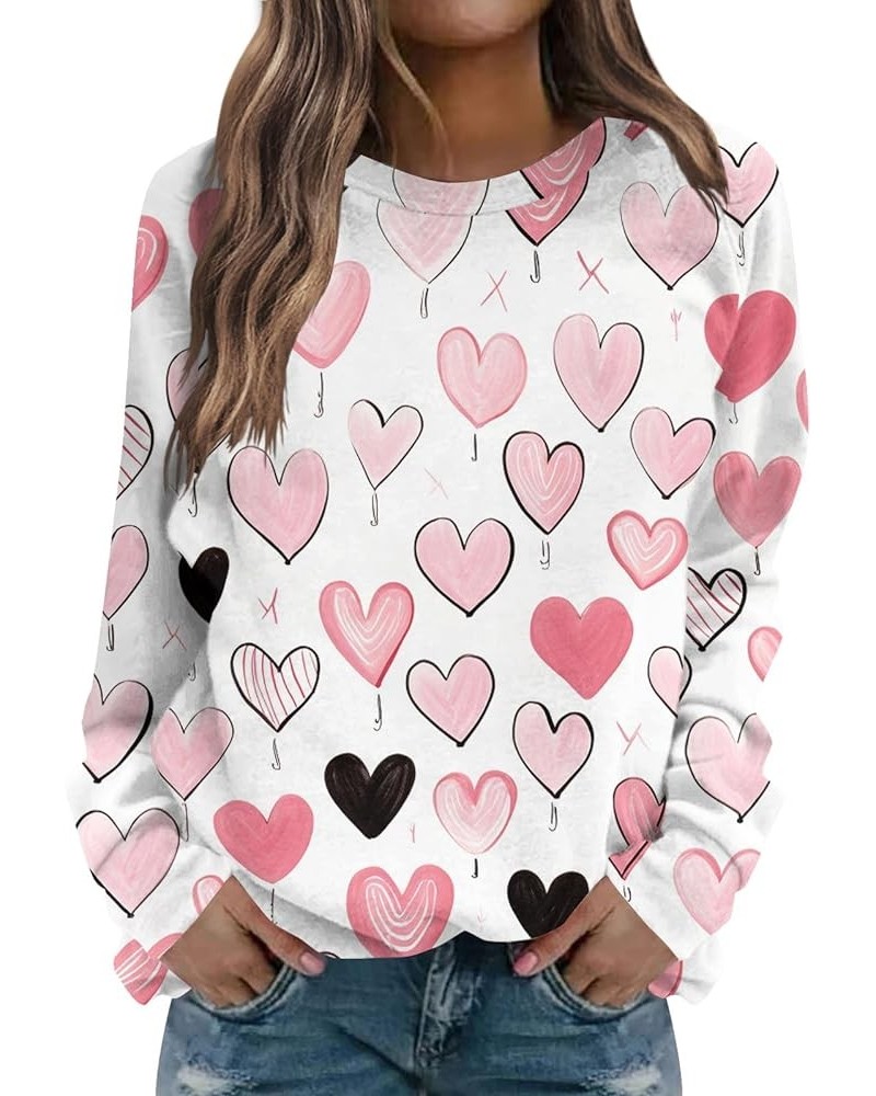 Women's Cute Heart Print Valentines Sweatshirt Slim Fit Long Sleeve Crewneck Pullover Sweaters Tops B-white $11.25 Socks