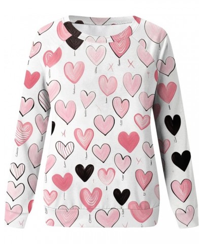 Women's Cute Heart Print Valentines Sweatshirt Slim Fit Long Sleeve Crewneck Pullover Sweaters Tops B-white $11.25 Socks