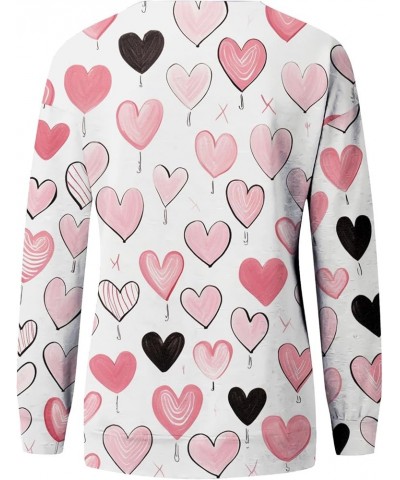 Women's Cute Heart Print Valentines Sweatshirt Slim Fit Long Sleeve Crewneck Pullover Sweaters Tops B-white $11.25 Socks