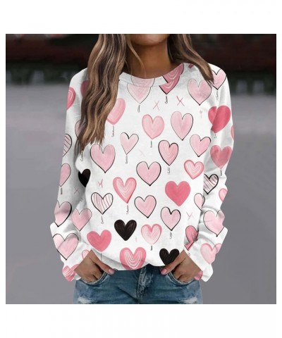 Women's Cute Heart Print Valentines Sweatshirt Slim Fit Long Sleeve Crewneck Pullover Sweaters Tops B-white $11.25 Socks