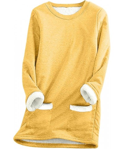 Women's Winter Warm Sherpa Lined Fleece Crewneck Sweatshirt Pullover Loungewear Long Sleeve Tunic Tops with Pockets Yellow $6...