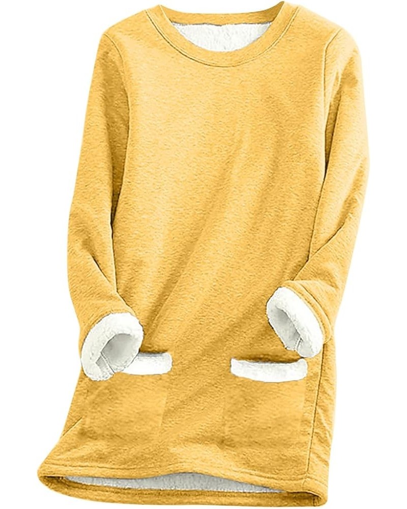 Women's Winter Warm Sherpa Lined Fleece Crewneck Sweatshirt Pullover Loungewear Long Sleeve Tunic Tops with Pockets Yellow $6...