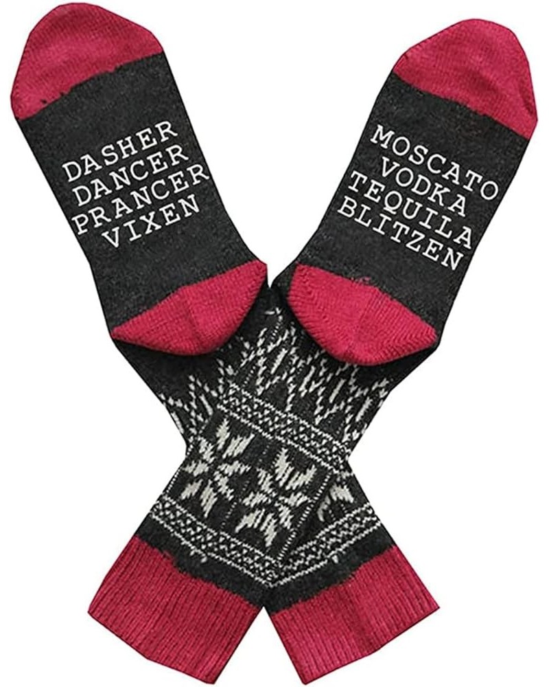 Women Dasher Dancer Prancer Vixen Moscato Vodka Tequila Blitzen Reindeer Alcohol Unisex Crew Socks Christmas Socks A/Red $6.4...