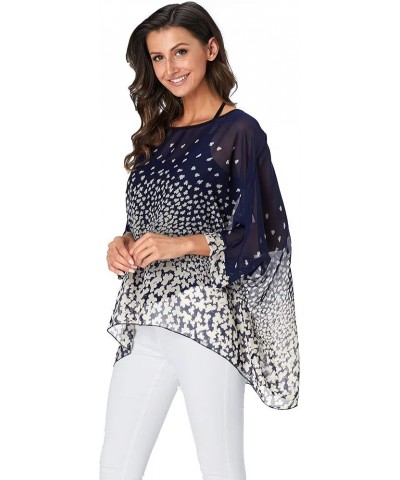 Women Summer Floral Printed Batwing Sleeve Top Chiffon Poncho Casual Loose Shirt Beach Blouse Tunic Tops Clover $9.87 Blouses