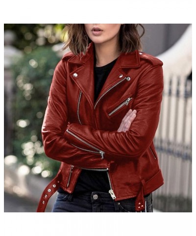 Women'S Faux Leather Jacket with Faux Fura Collar Long Sleeve Short Cardigan Slim Jacket Coat Hoodies for Women Wine-2 $14.40...