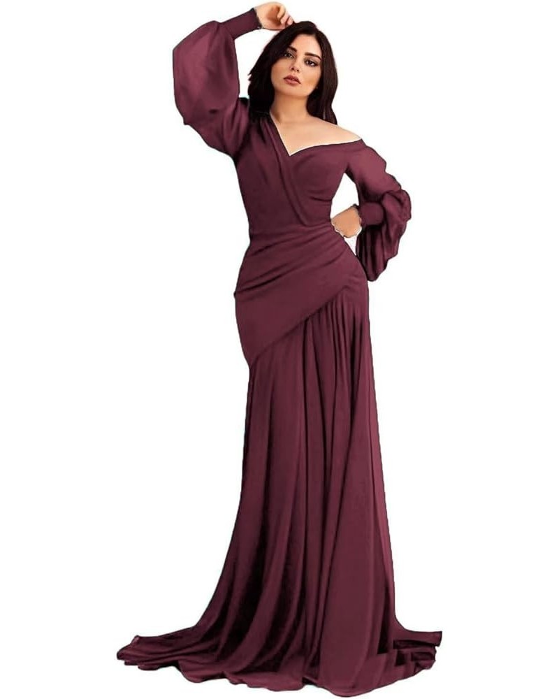 Long Sleeve Mermaid Chiffon Bridesmaid Dresses 2023 for Wedding Guest Sexy Tight Formal Evening Gown Burgundy $39.04 Dresses