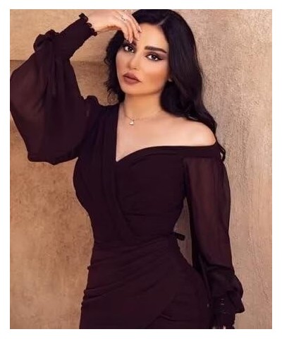 Long Sleeve Mermaid Chiffon Bridesmaid Dresses 2023 for Wedding Guest Sexy Tight Formal Evening Gown Burgundy $39.04 Dresses