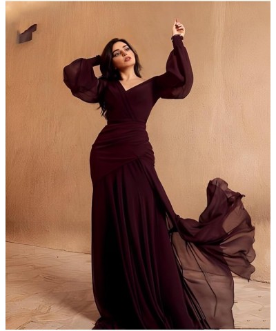 Long Sleeve Mermaid Chiffon Bridesmaid Dresses 2023 for Wedding Guest Sexy Tight Formal Evening Gown Burgundy $39.04 Dresses