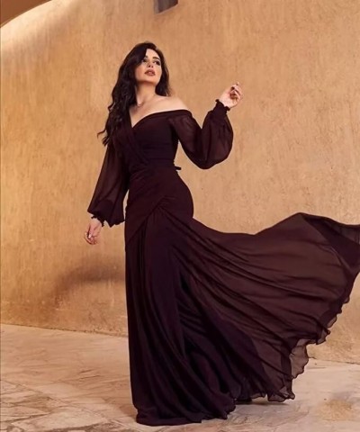 Long Sleeve Mermaid Chiffon Bridesmaid Dresses 2023 for Wedding Guest Sexy Tight Formal Evening Gown Burgundy $39.04 Dresses