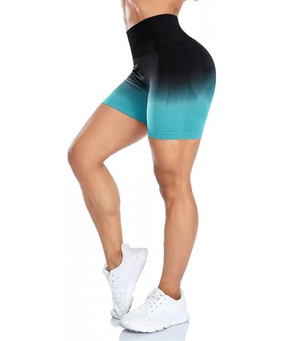 Women Seamless Yoga Shorts Workout High Waisted Butt Contour Tummy Control 1 Smile Gradient Blue $12.50 Activewear