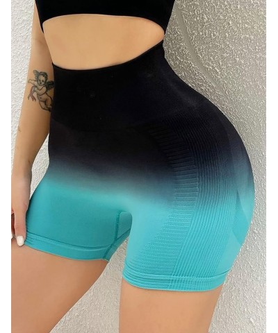 Women Seamless Yoga Shorts Workout High Waisted Butt Contour Tummy Control 1 Smile Gradient Blue $12.50 Activewear