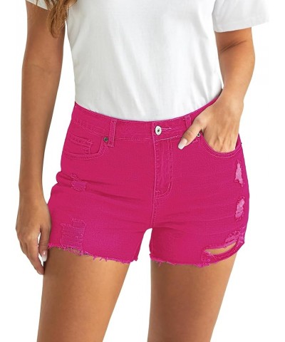 Jean Shorts for Women High Waisted Distressed Stretchy Denim Shorts Ripped Raw Hem Summer Casual Cut Off Shorts Hot Pink $16....