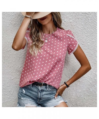 Womens Summer Top 2023 Casual Tshirt Tops Trendy Petal Short Sleeve CrewneckT Shirts Cute Tees Dressy Casual Blouses X dot Pi...