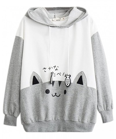 Kawaii Bunny Ear Hoodie for Girls Teen, Fuzzy Rabbit Sweater Jacket Coats Women Cat Print Long Sleeve Hoodies Sweatshirts B-g...