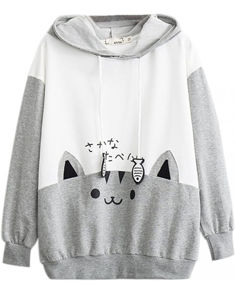 Kawaii Bunny Ear Hoodie for Girls Teen, Fuzzy Rabbit Sweater Jacket Coats Women Cat Print Long Sleeve Hoodies Sweatshirts B-g...