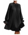 Womens Short Dresses Flounce Sleeve Pleated Detail Mock Neck Pleated Short Dress A-Line Summer 2023 Black $26.20 Dresses