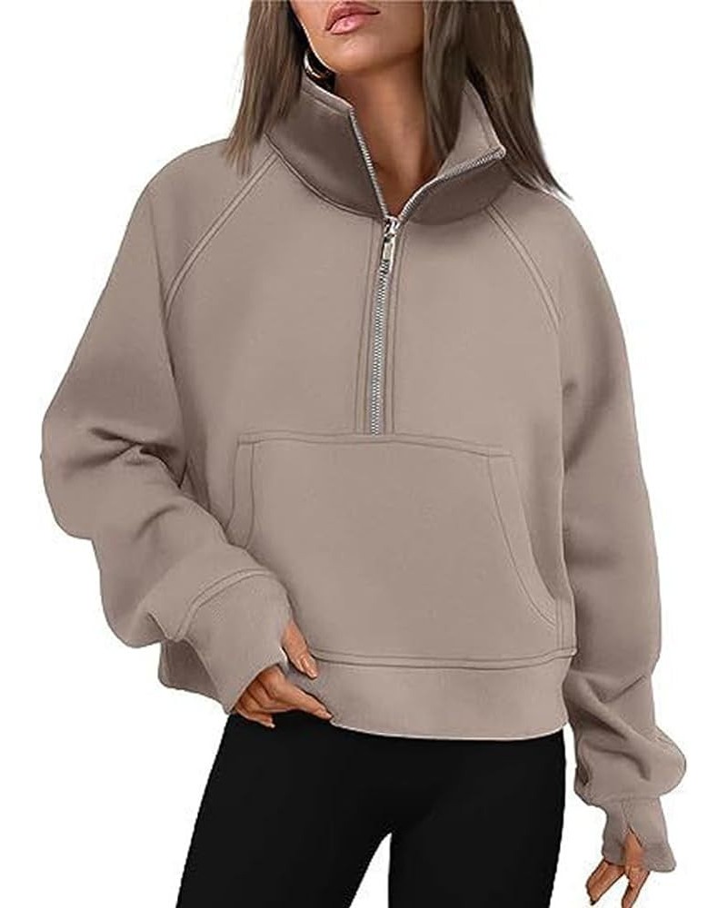 Women Stand Collar 1/4 Zip Up Warm Sweatshirt Long Sleeve Loose Pullover Fleece Hoodie Blouse Top Camel $15.40 Hoodies & Swea...