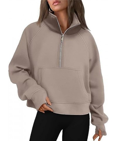 Women Stand Collar 1/4 Zip Up Warm Sweatshirt Long Sleeve Loose Pullover Fleece Hoodie Blouse Top Camel $15.40 Hoodies & Swea...