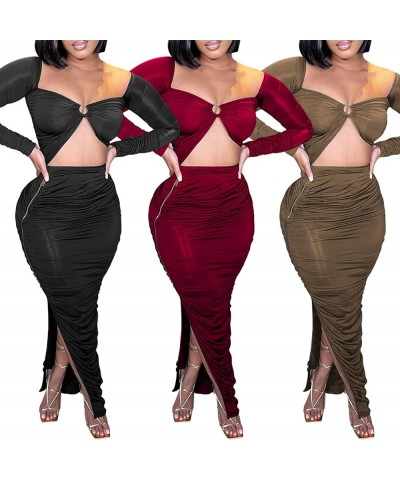 Women Long Sleeve Rhinestone Birthday Party Dresses Sexy Club Night Out Dress See Through Clubwear K-brown $19.68 Dresses