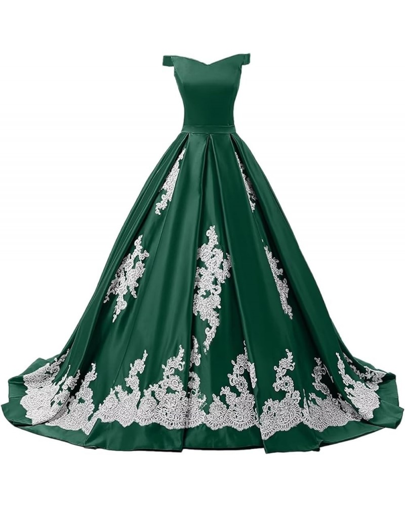 Women's Off Shoulder Satin Prom Evening Dresses Appliques Puffy Long Formal Quinceanera Ball Gown Style1-dark Green $52.50 Dr...