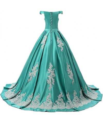 Women's Off Shoulder Satin Prom Evening Dresses Appliques Puffy Long Formal Quinceanera Ball Gown Style1-dark Green $52.50 Dr...