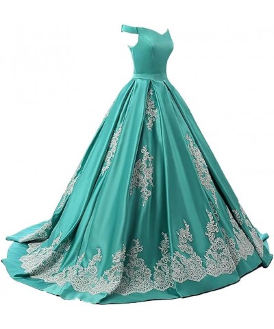 Women's Off Shoulder Satin Prom Evening Dresses Appliques Puffy Long Formal Quinceanera Ball Gown Style1-dark Green $52.50 Dr...