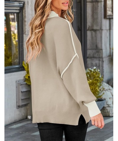 Women's Winter Oversized Sweaters Long Sleeve Color Block Mock Neck Side Slit Comfy Loose Knitted Pullover Tops Oatmeal $22.5...