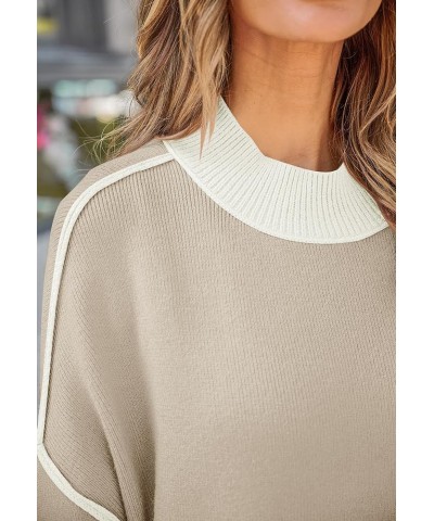 Women's Winter Oversized Sweaters Long Sleeve Color Block Mock Neck Side Slit Comfy Loose Knitted Pullover Tops Oatmeal $22.5...