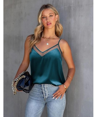 Silk Tank Top for Women Mesh V Neck Satin Camisole Silky Sleeveless Tank Cami Shirt Lake Blue $12.20 Tanks